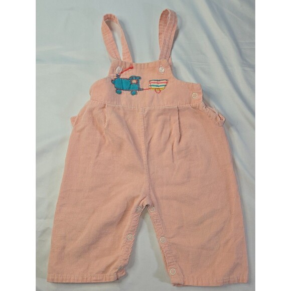 Vintage Girls 2T Jumpsuit Overalls Pink Red Brown Embroidered Cats Dogs Corduroy - Picture 7 of 16